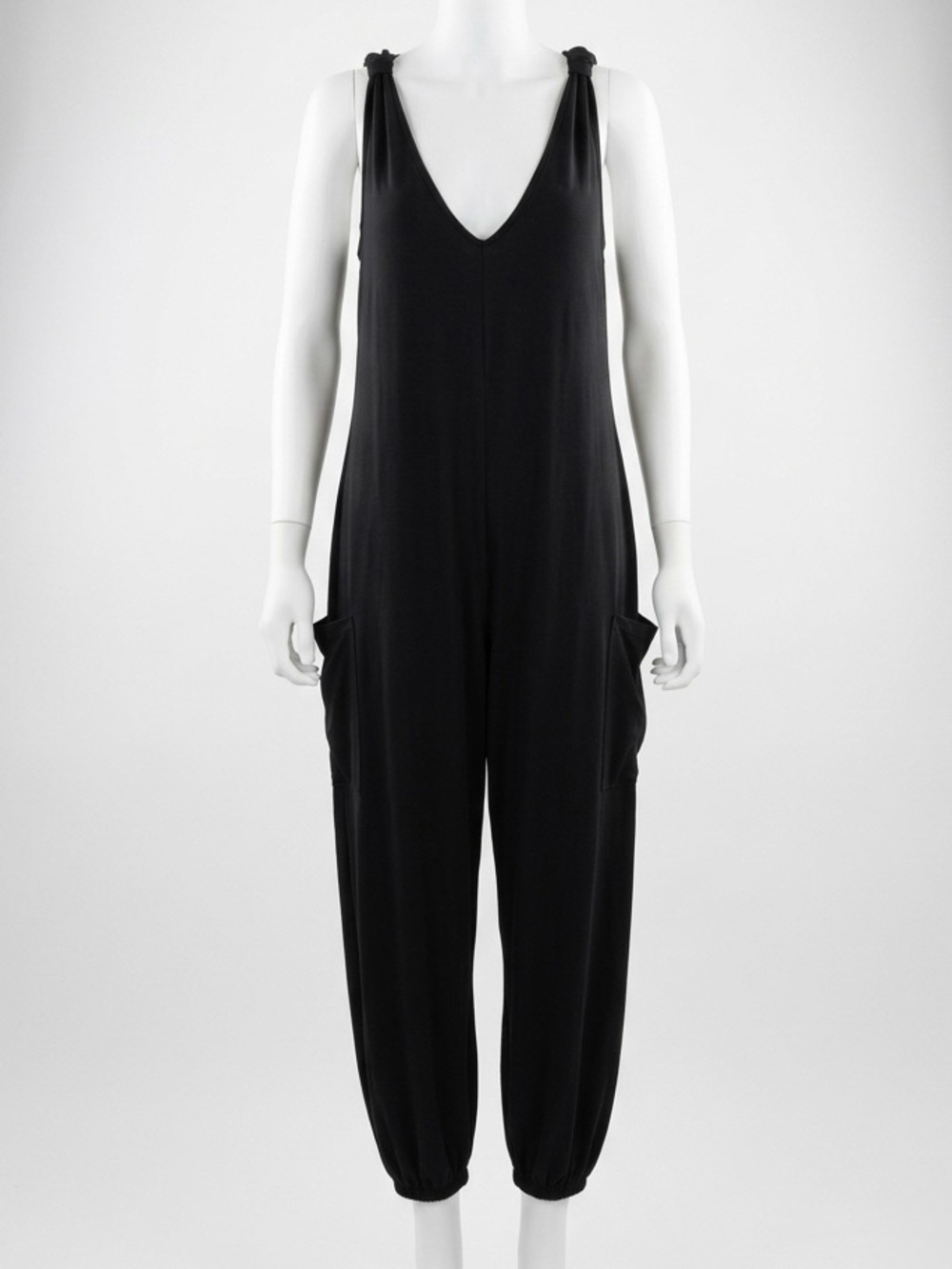 Lily by Firmiana Black V-Neck Harem Relaxed Jumpsuit Pockets L